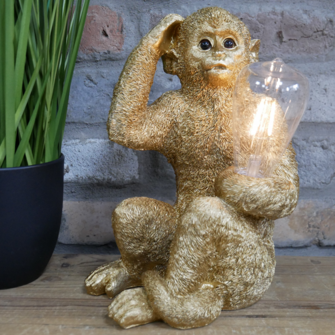 Gold Sitting Monkey Battery Lamp
