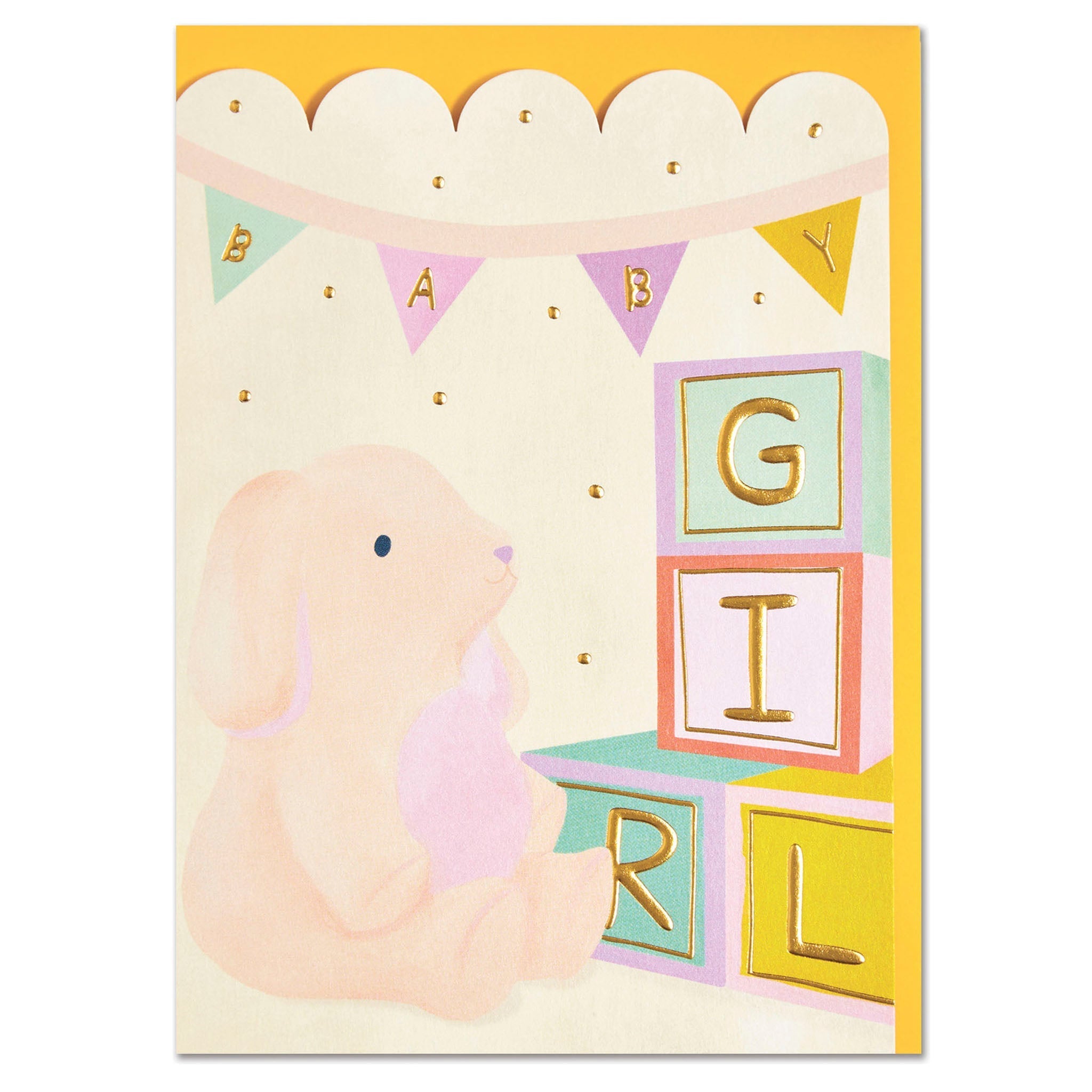 Baby Girl Building Blocks Greeting Card Raspberry Blossom