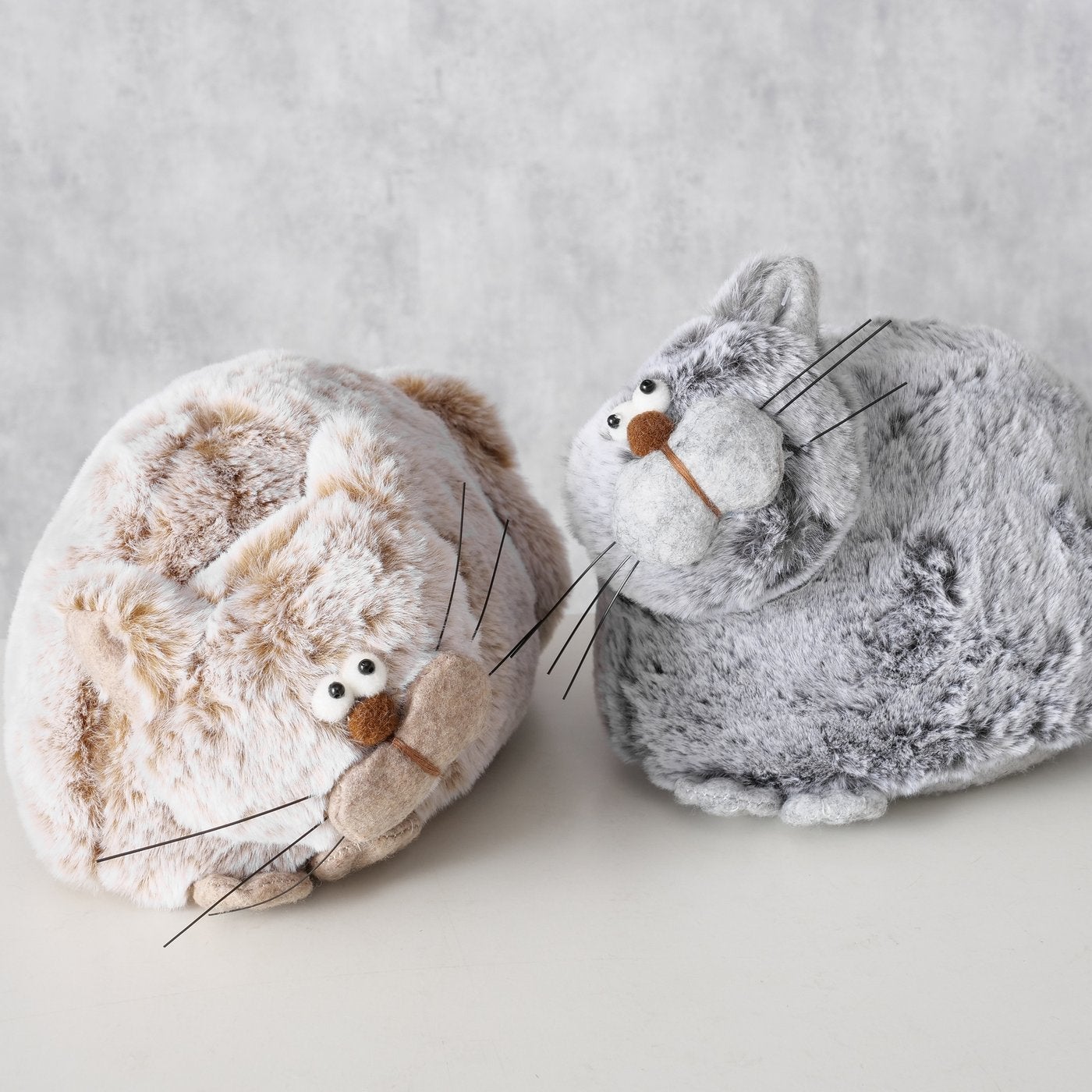Furry Fat Cat Door Stop Grey or Brown