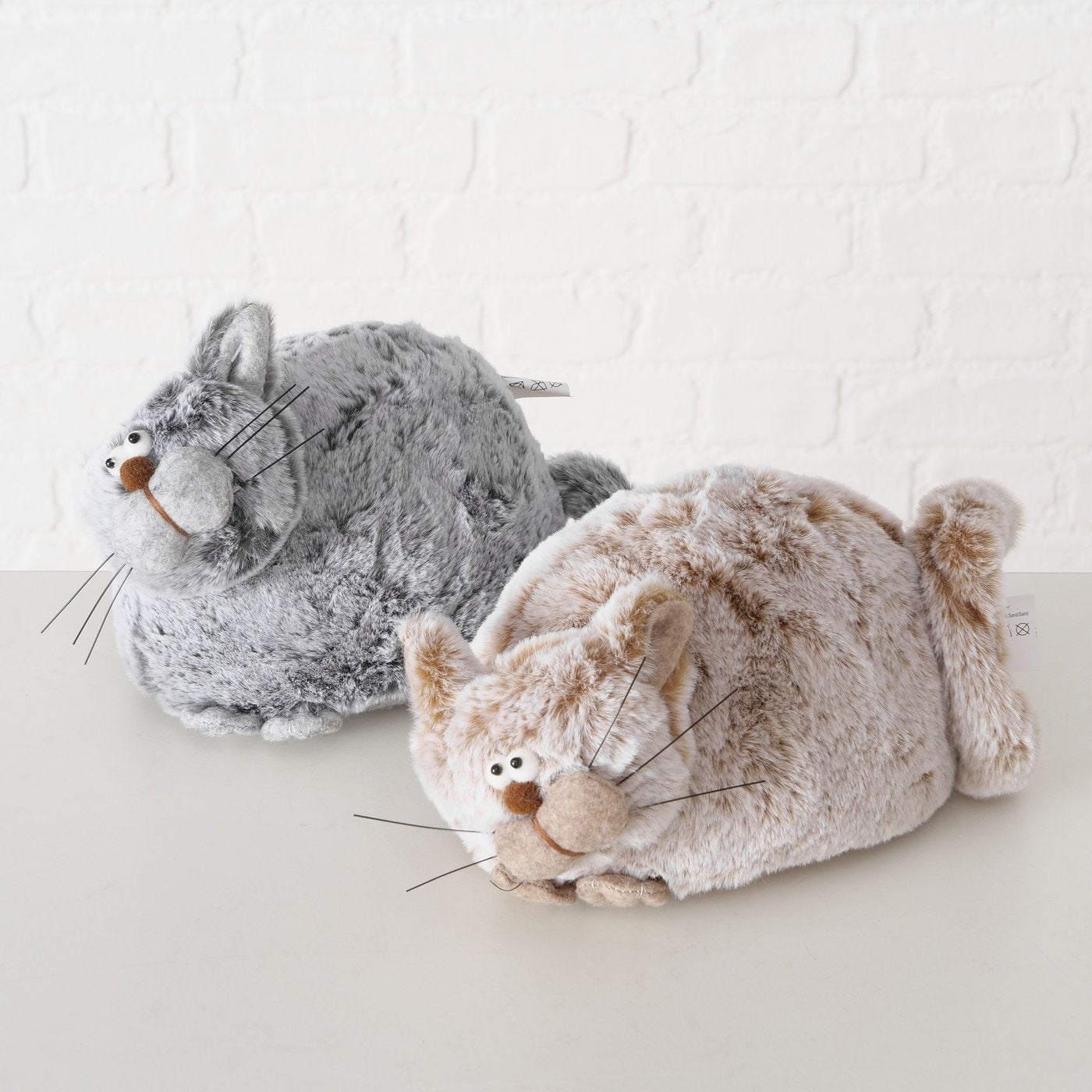 Furry Fat Cat Door Stop Grey or Brown